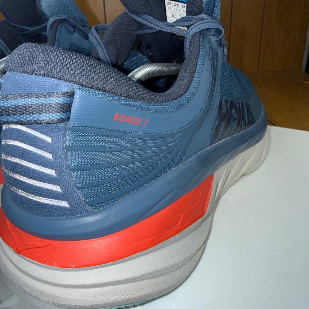 Hoka One One Bondi 7 Mens Running Shoes Blue Fog Ombre Red 1110518 RTOS Size 13 - Picture 7 of 16